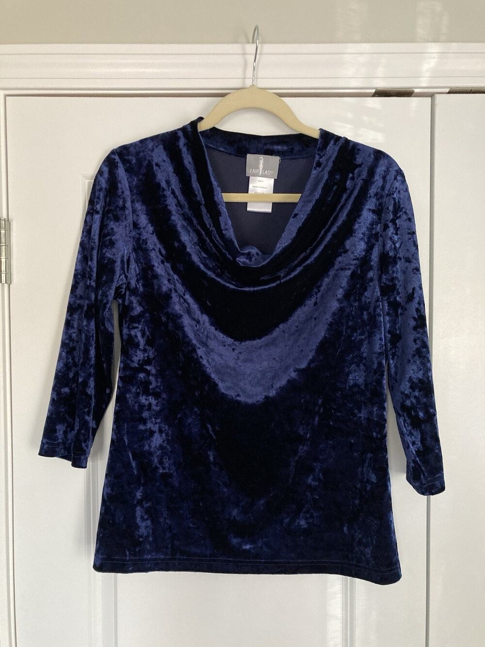 Fair Lady Crushed Blue Velvet Drape Neck Dark Romantic Whimsy Goth Top Womens 4